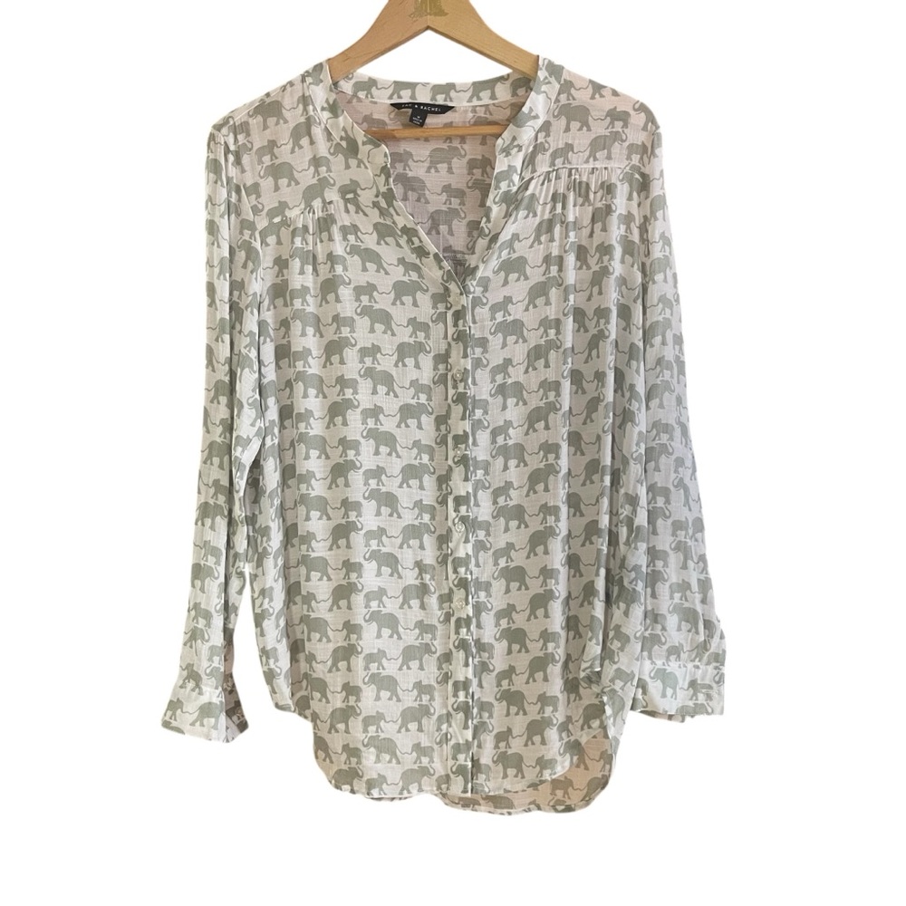 Zac & Rachel Elephant Print Sheer Tunic Blouse Roll Tab Sleeve Size M - Picture 3 of 10